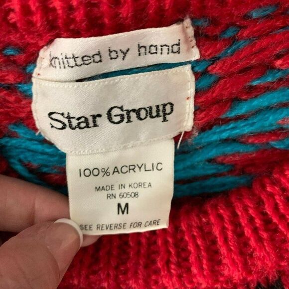 Chunky Hand Knitted Pullover Sweater M Red Acrylic - Picture 6 of 6